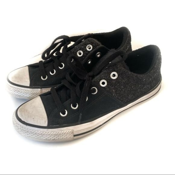 Converse Black Partial Sequin Low Top Sneakers - 8 - Picture 1 of 6